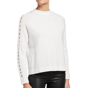 EMPORIO ARMANI white sweater cutout long sleeve ribbed knit top